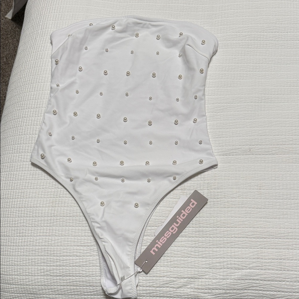 Missguided Pearl-Studded White Bodysuit